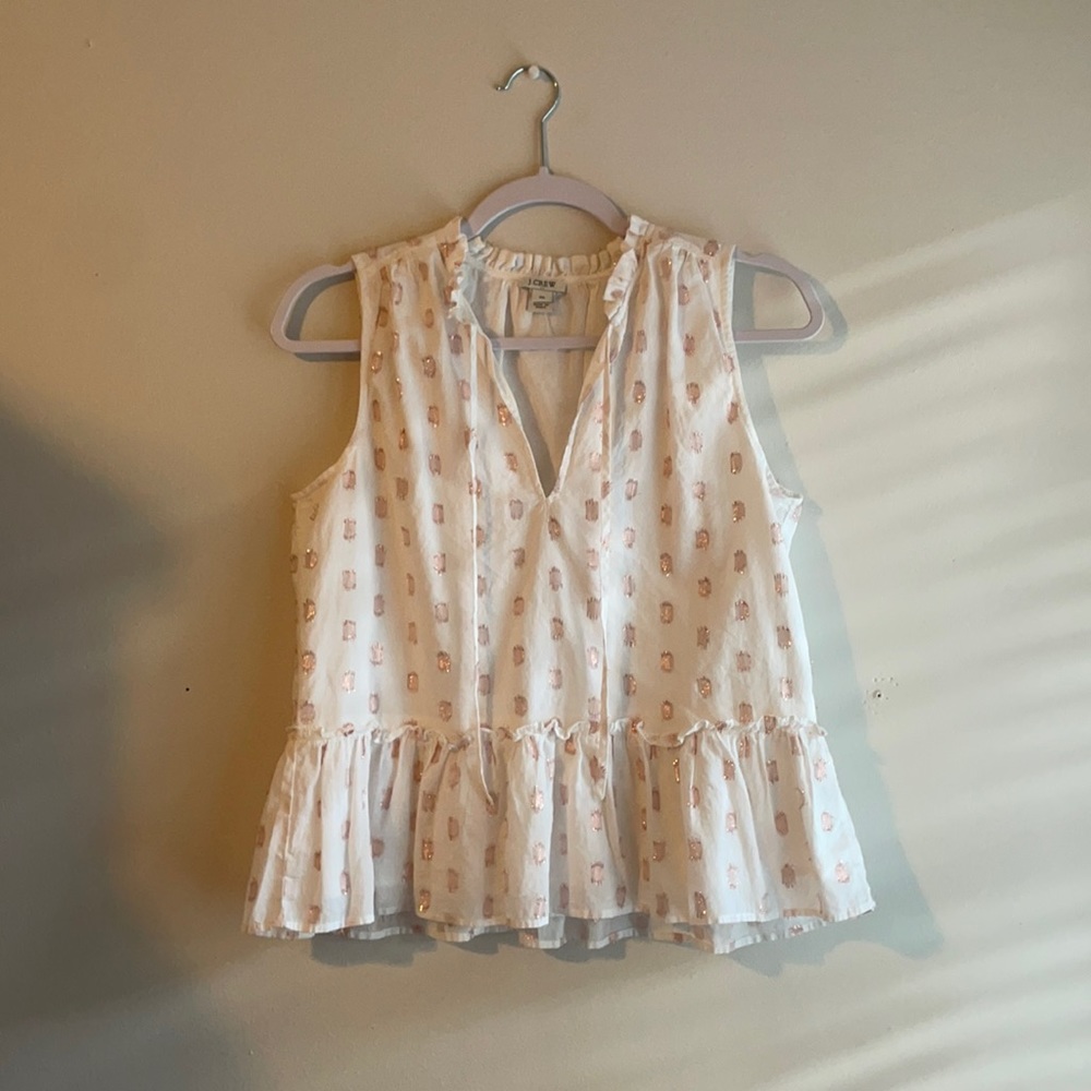 J. Crew women’s XS white blouse with rose gold dots